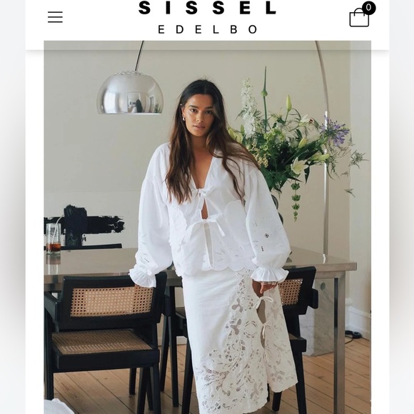 Sissel Edelbo Maibritt White Bow Tie Top O/S - Picture 6 of 14